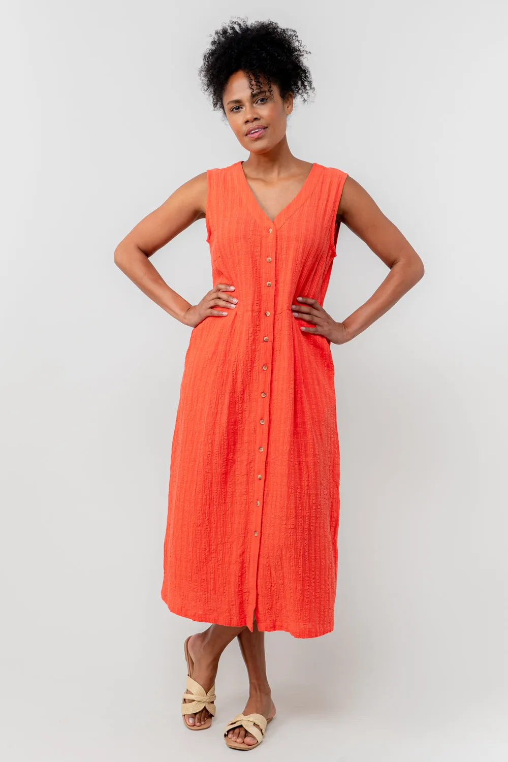Sundown Cerise Textured Seersucker Midi Dress