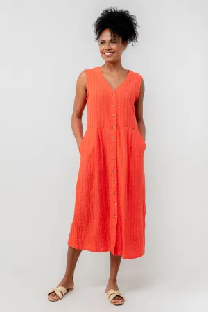 Sundown Cerise Textured Seersucker Midi Dress