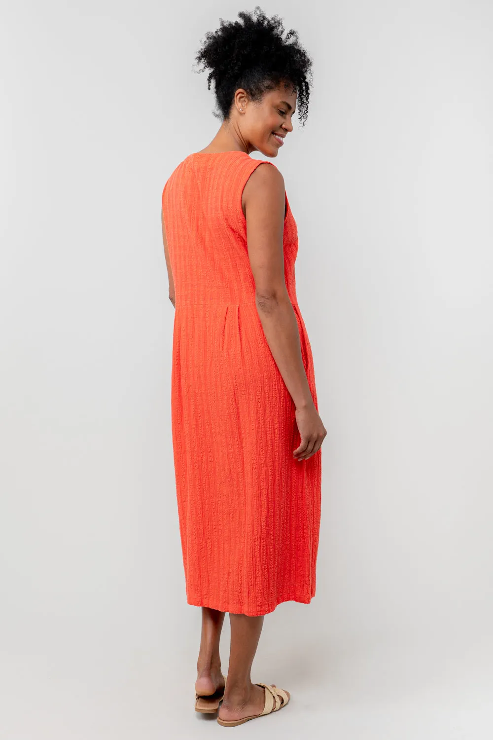 Sundown Cerise Textured Seersucker Midi Dress