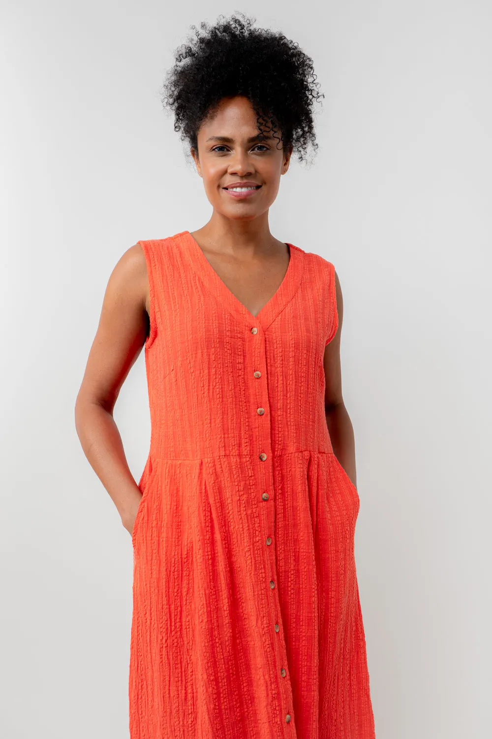 Sundown Cerise Textured Seersucker Midi Dress