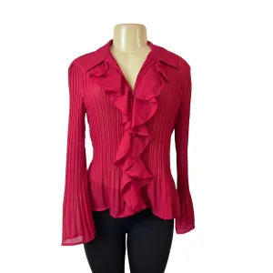 Sunny Leigh Red Ruffled Petit With Pleated Design Womens Blouse Sz PL