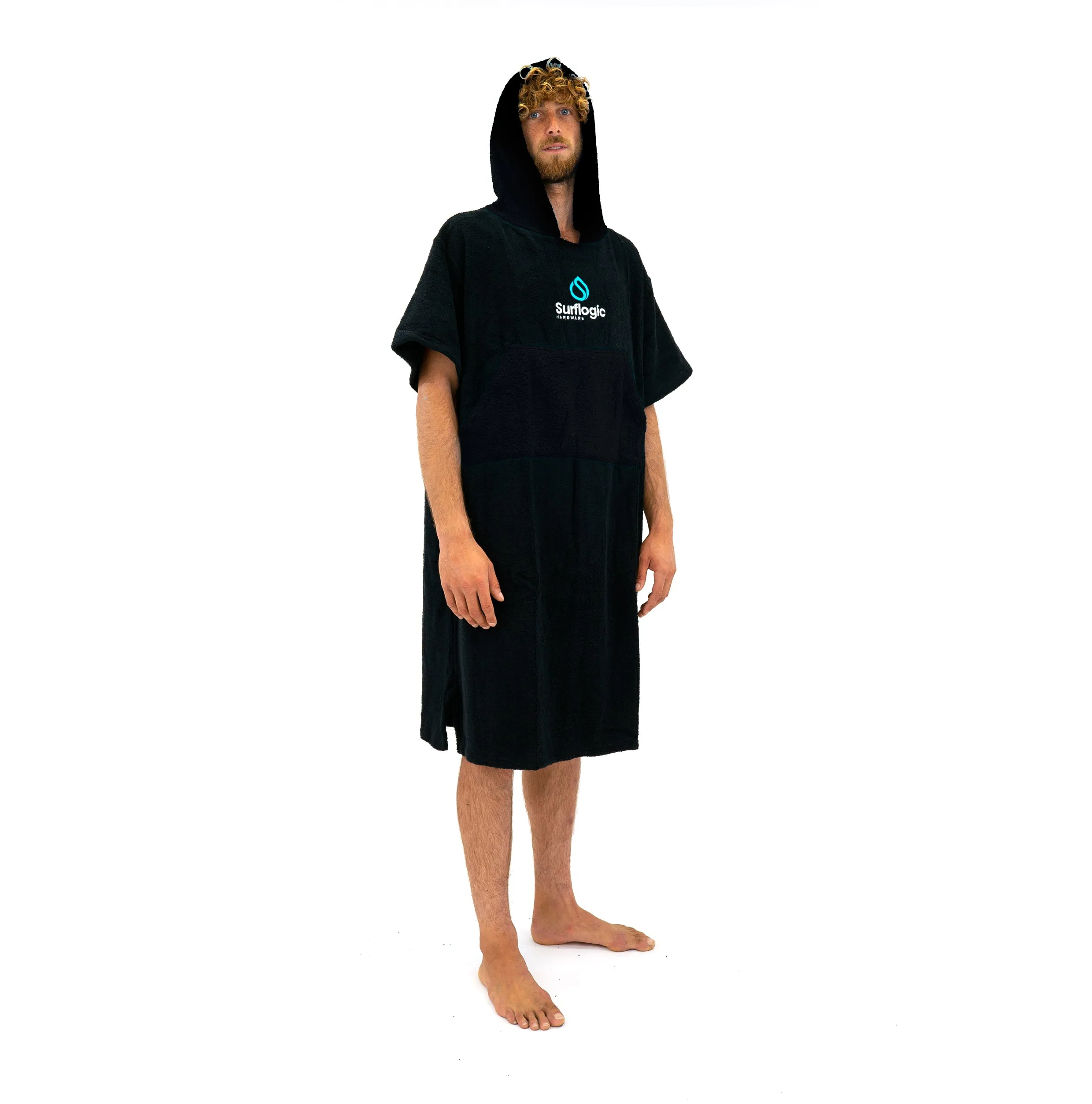 Surflogic Classic Black Hooded Towel Surf Poncho