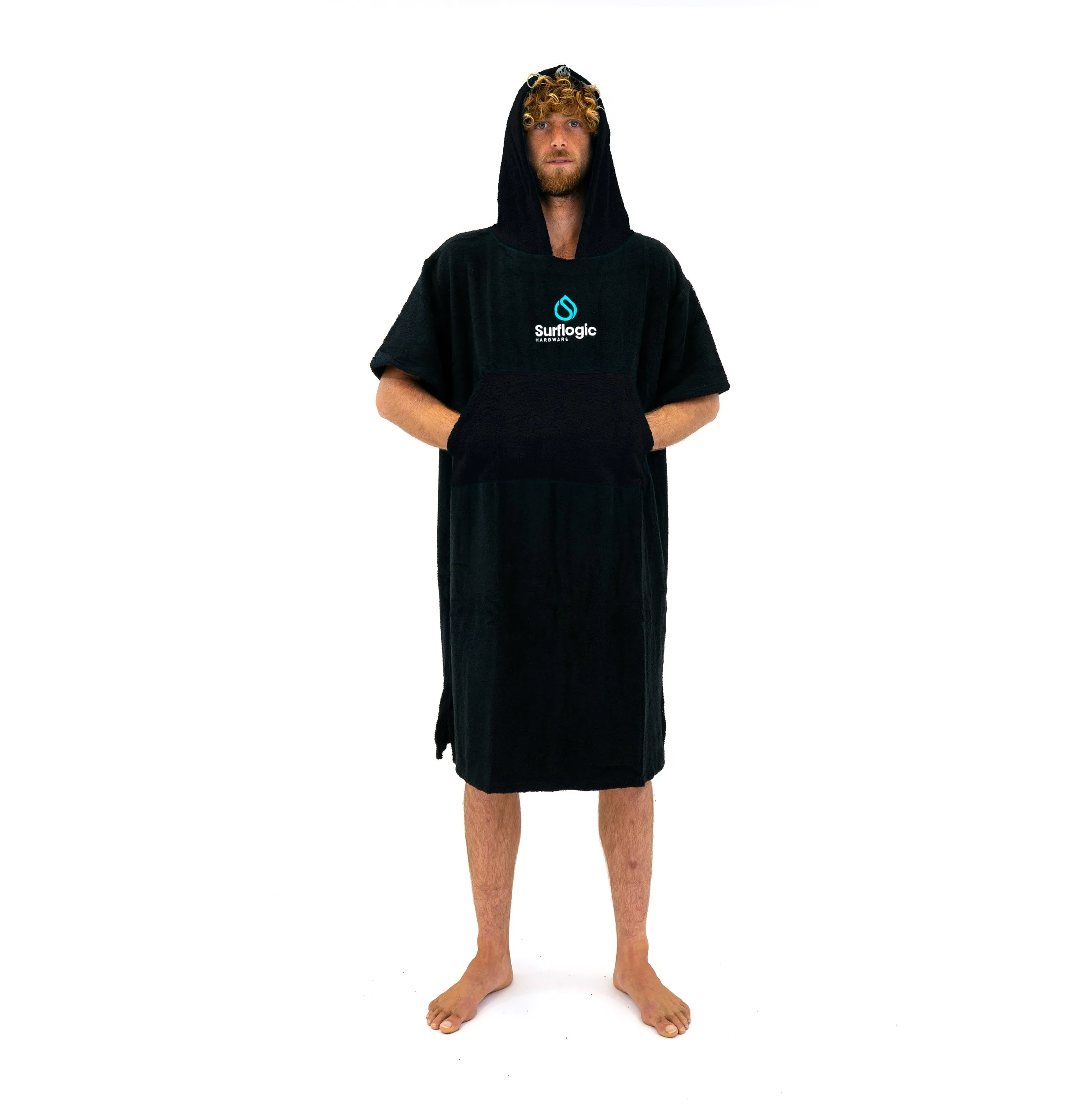 Surflogic Classic Black Hooded Towel Surf Poncho