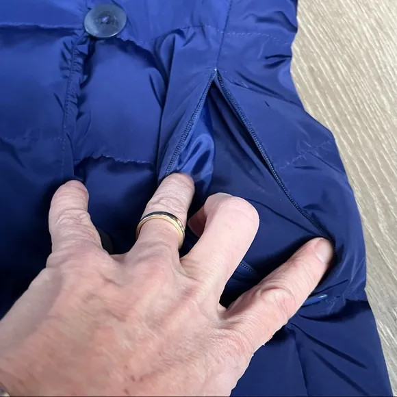 Talbots mid length puffer down jacket coat Royal Blue