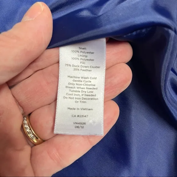 Talbots mid length puffer down jacket coat Royal Blue