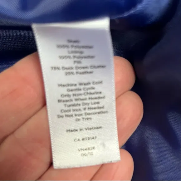Talbots mid length puffer down jacket coat Royal Blue