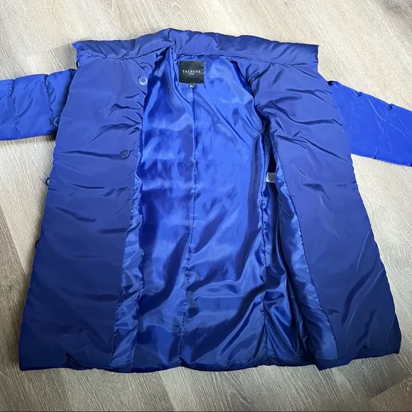 Talbots mid length puffer down jacket coat Royal Blue