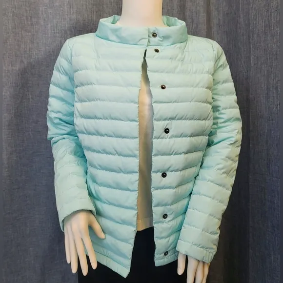 Talbots Quilted Down Puffer Jacket Flattering Sea Green Women's S
