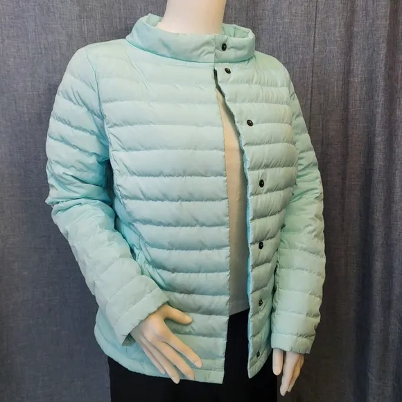 Talbots Quilted Down Puffer Jacket Flattering Sea Green Women's S
