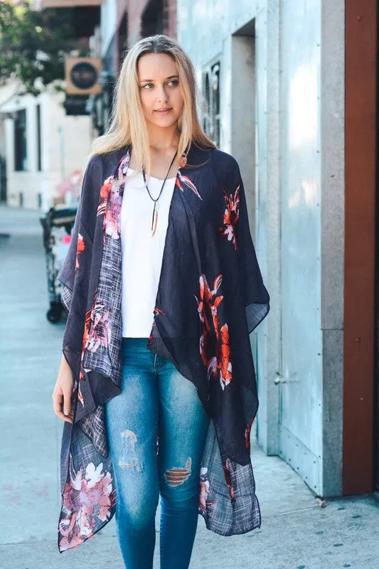TALIA FLORAL KIMONO GREY