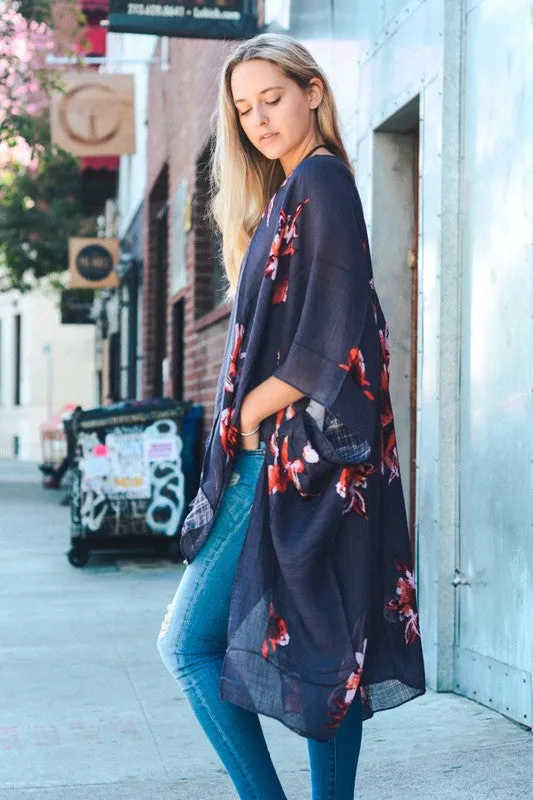 TALIA FLORAL KIMONO GREY