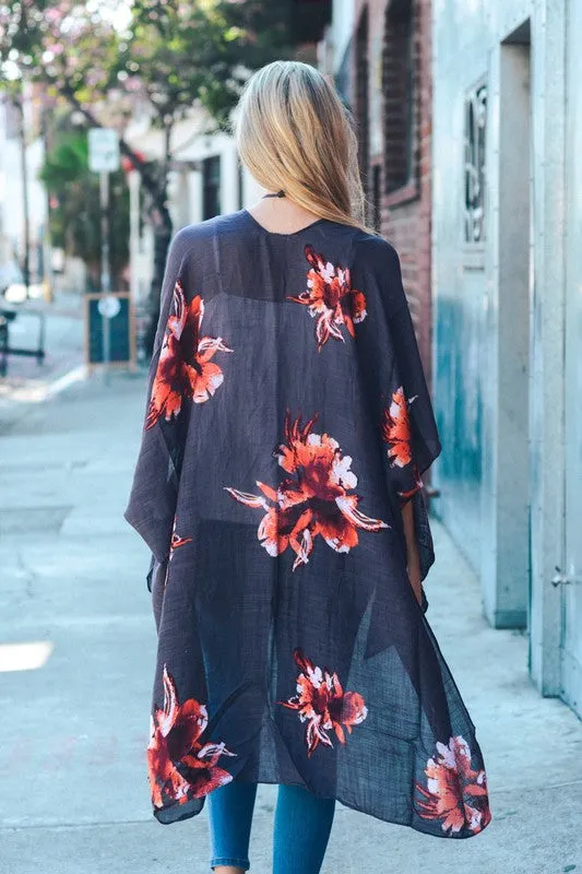 TALIA FLORAL KIMONO GREY