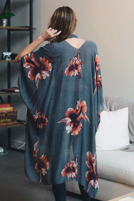 TALIA FLORAL KIMONO GREY