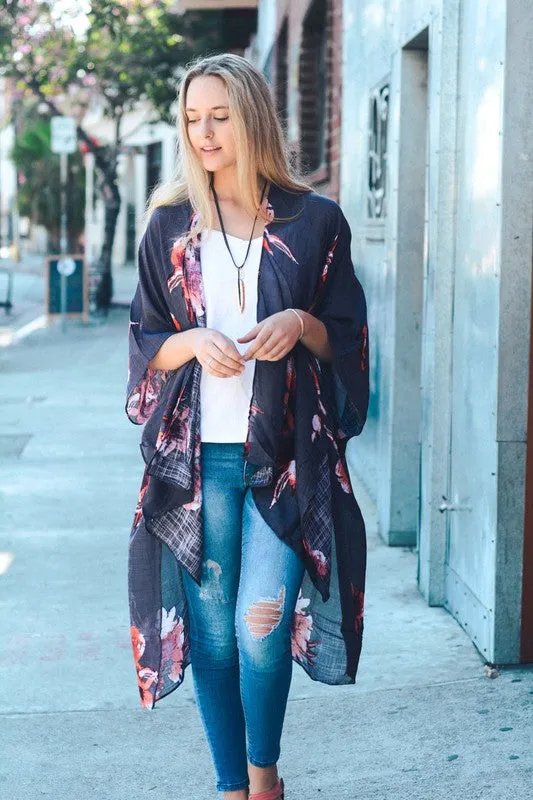 TALIA FLORAL KIMONO GREY