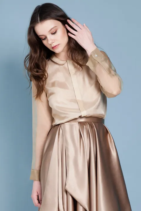 Teresa Penny Collar Shirt In Silk Organza