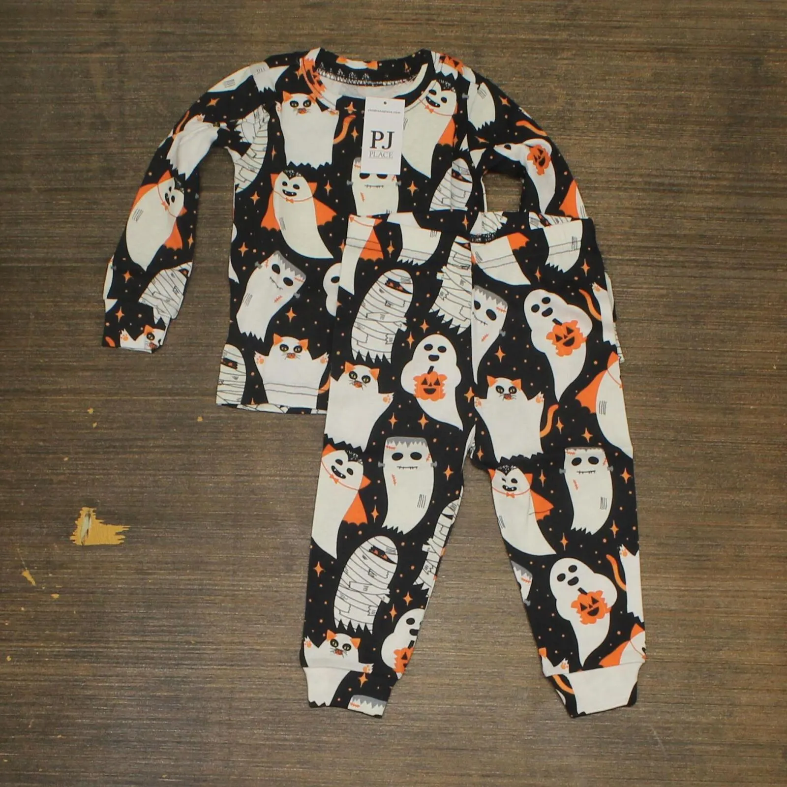 The Children's Place Baby Infant 2 Piece Pajama Set Ghosts Black 6-9 Months