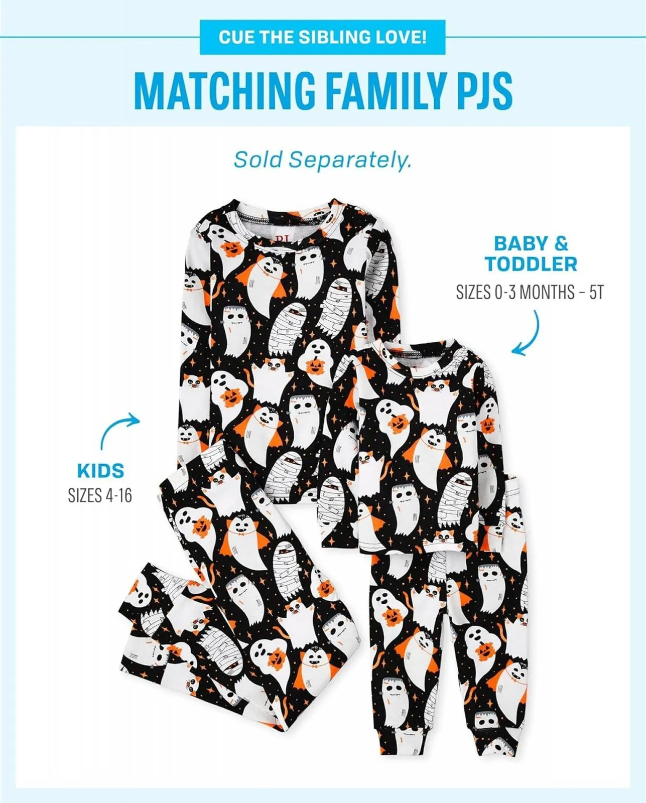 The Children's Place Baby Infant 2 Piece Pajama Set Ghosts Black 6-9 Months