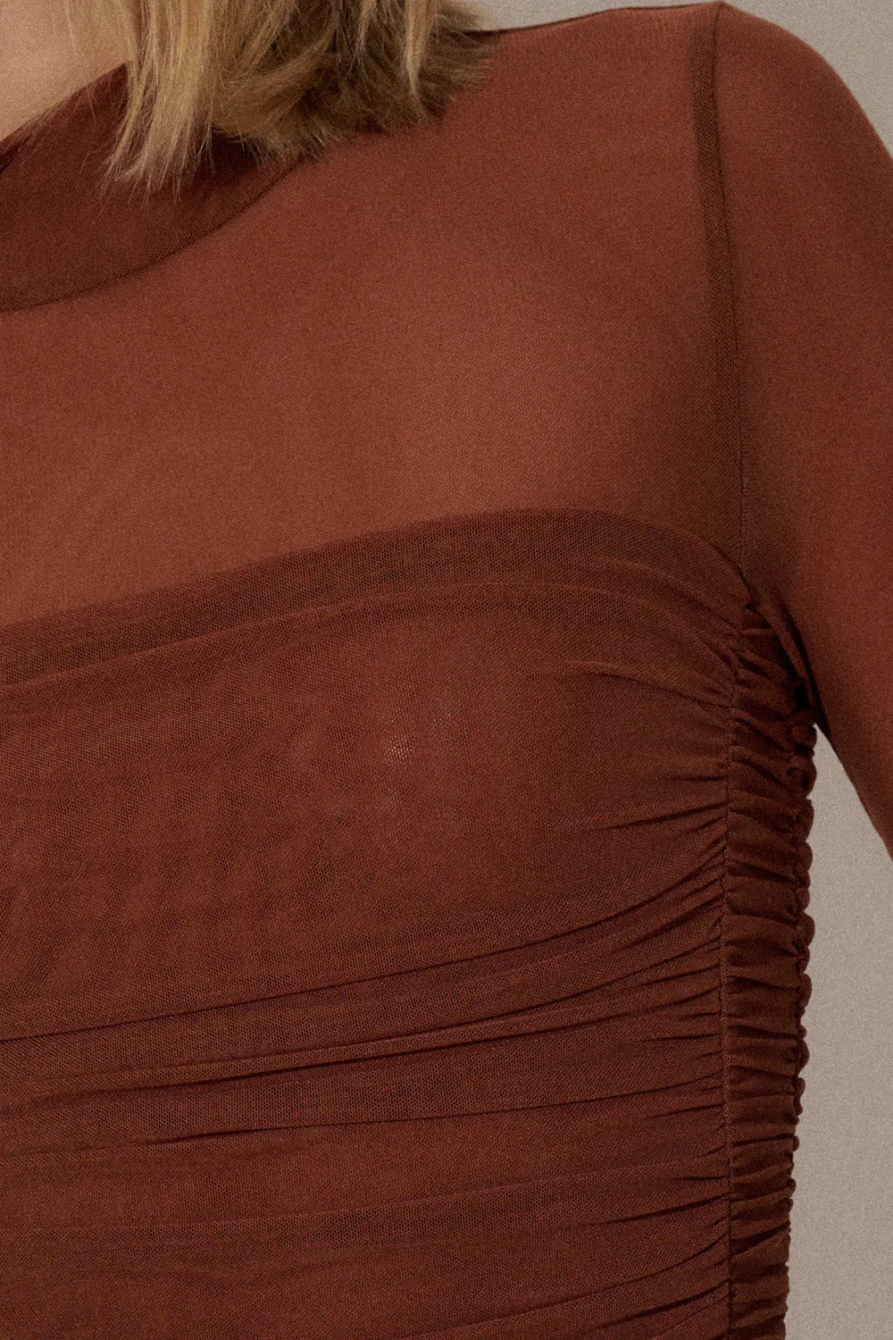 The Maya Layered Mesh Bodysuit - Chestnut