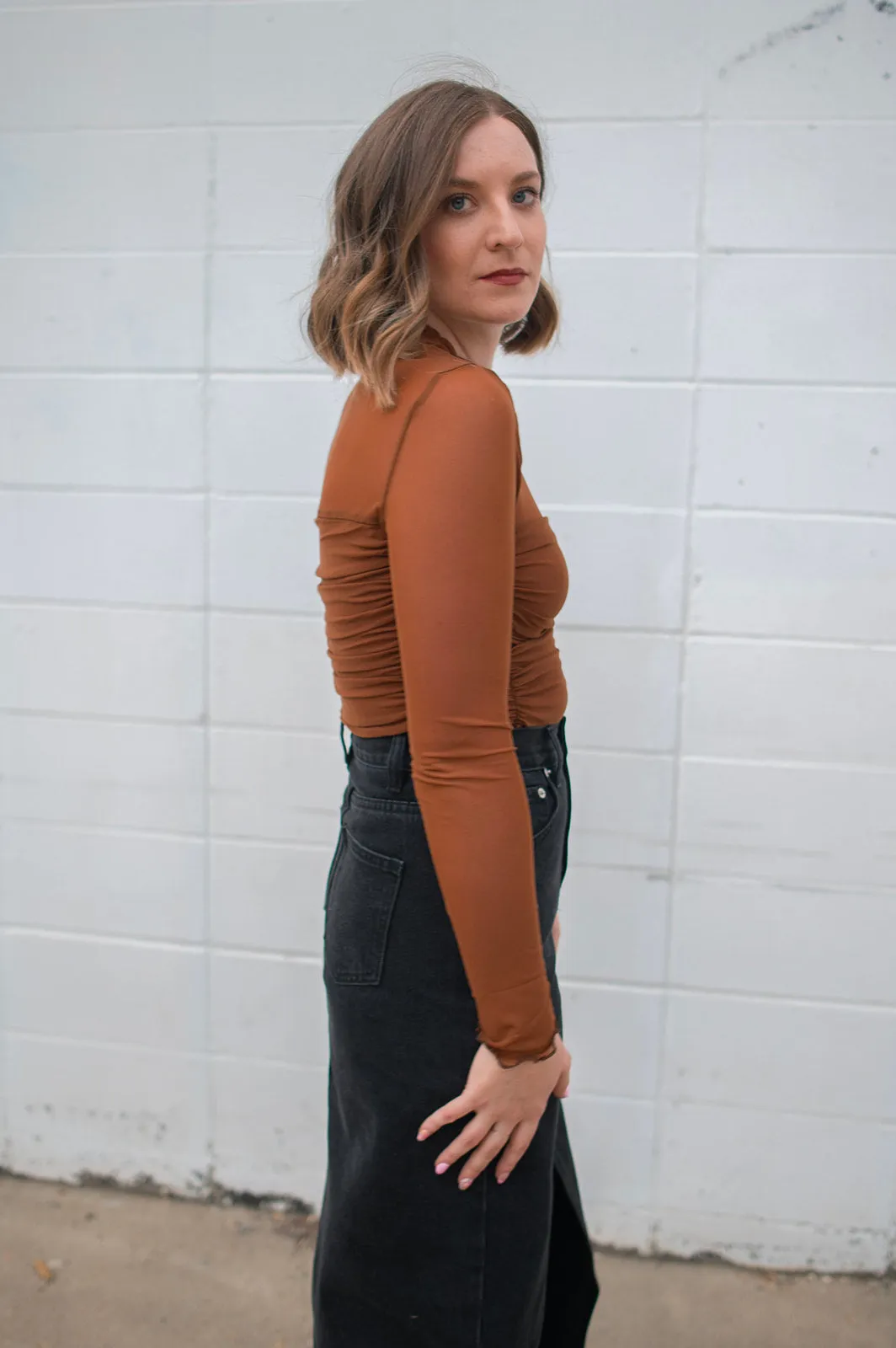The Maya Layered Mesh Bodysuit - Chestnut