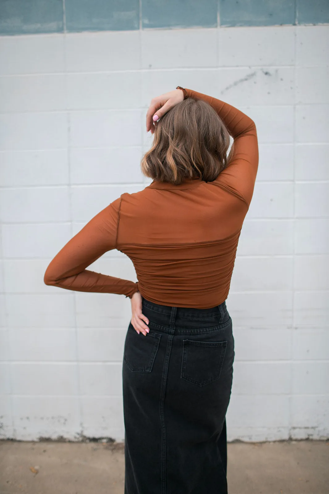 The Maya Layered Mesh Bodysuit - Chestnut