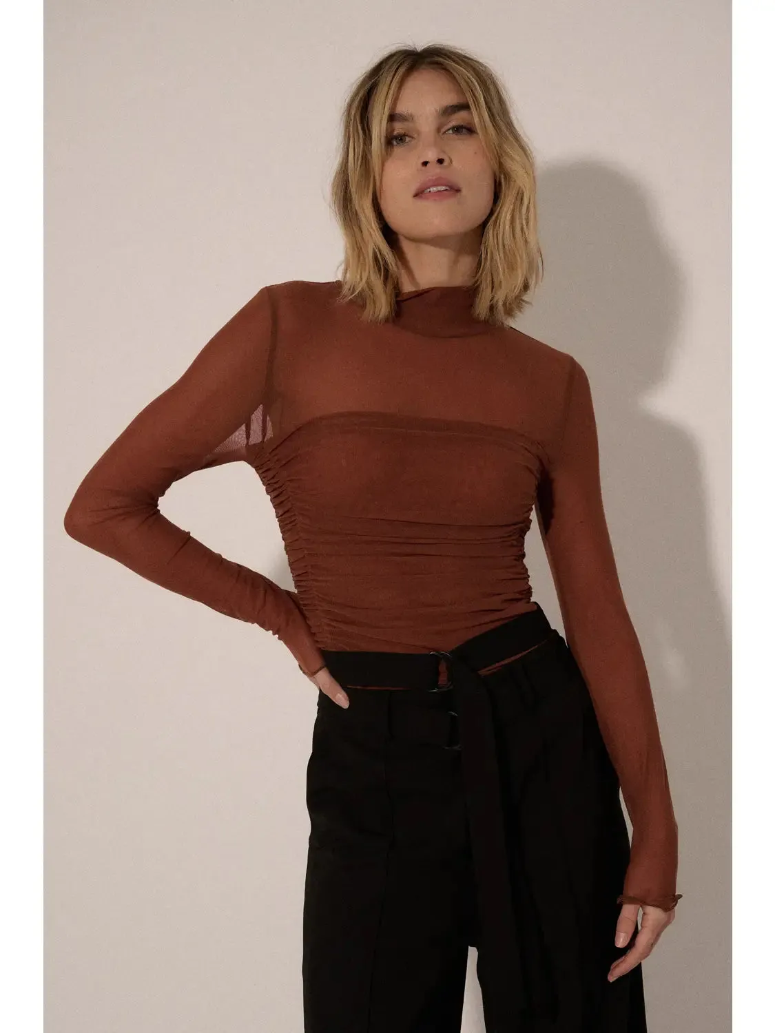 The Maya Layered Mesh Bodysuit - Chestnut