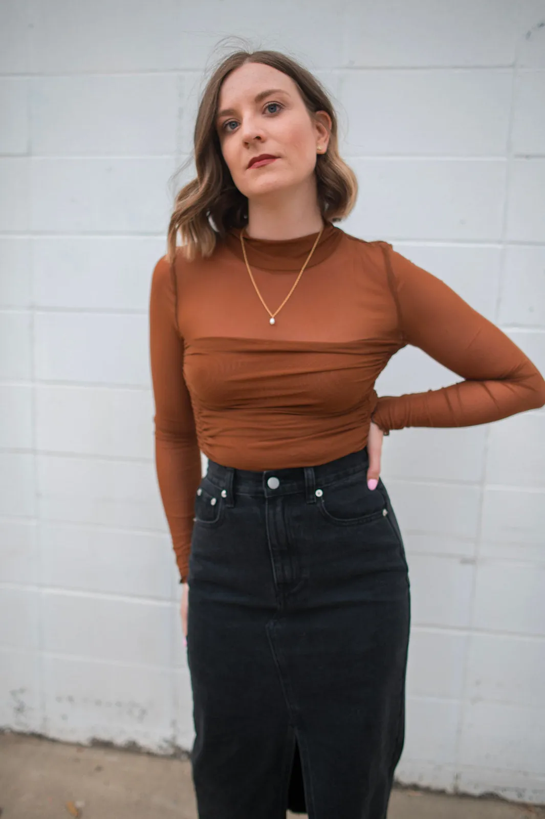 The Maya Layered Mesh Bodysuit - Chestnut