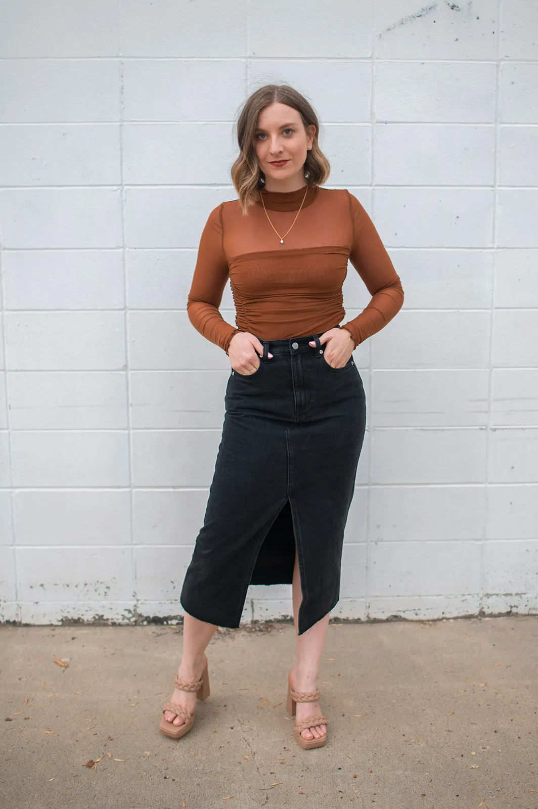 The Maya Layered Mesh Bodysuit - Chestnut