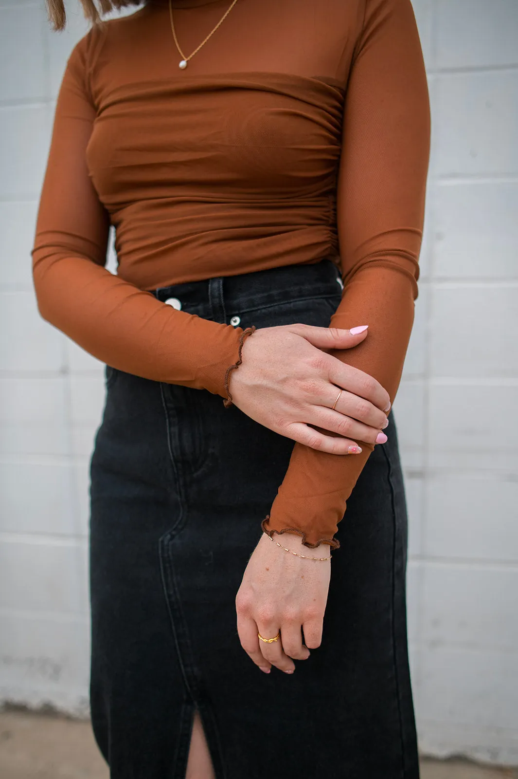 The Maya Layered Mesh Bodysuit - Chestnut