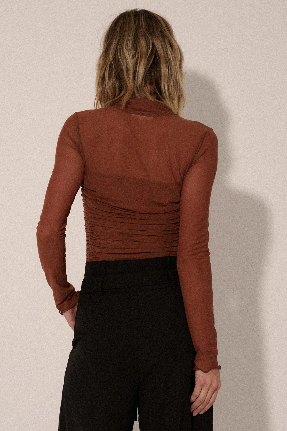 The Maya Layered Mesh Bodysuit - Chestnut