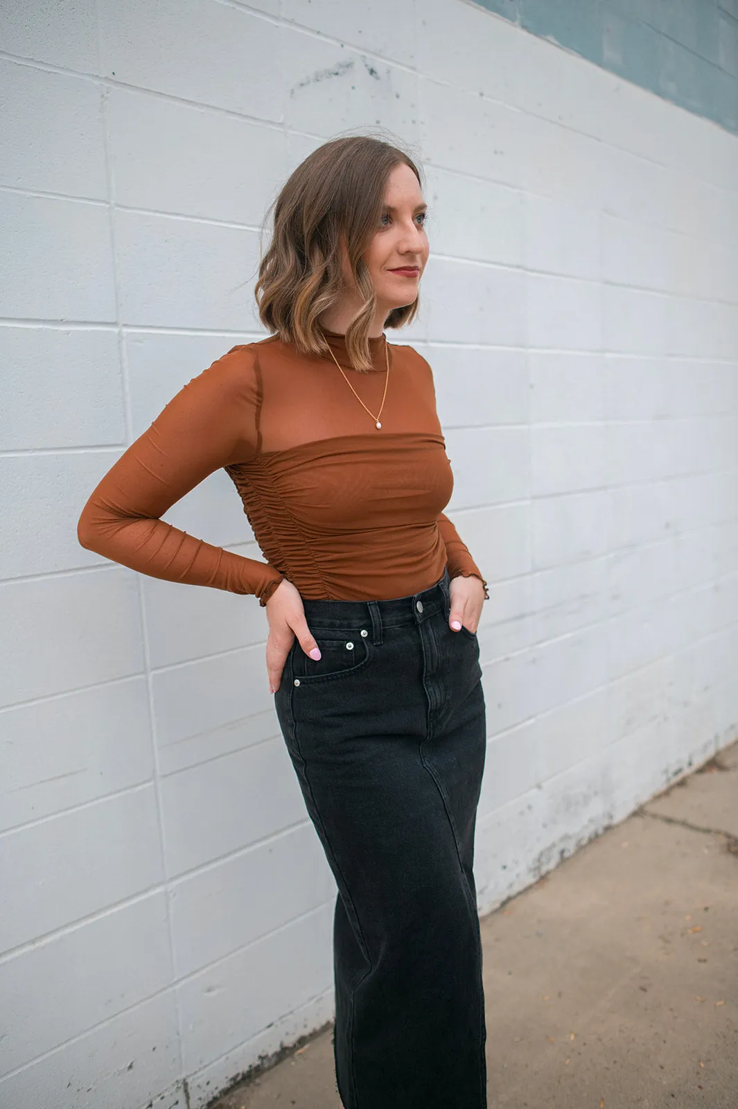The Maya Layered Mesh Bodysuit - Chestnut