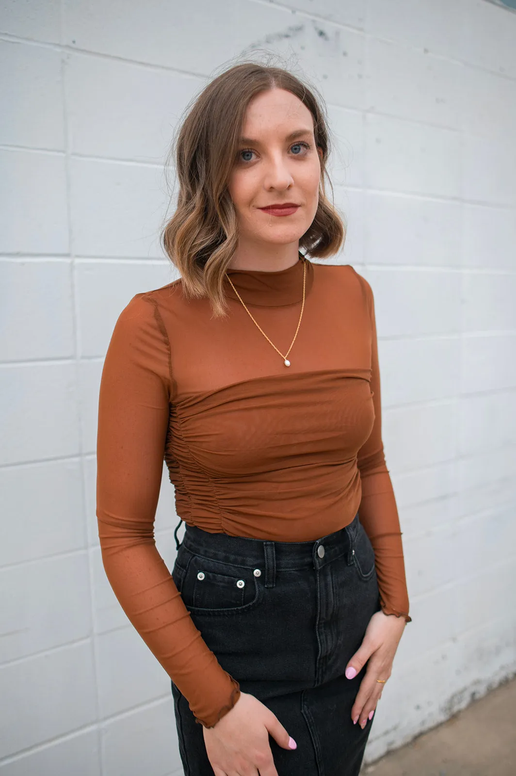 The Maya Layered Mesh Bodysuit - Chestnut