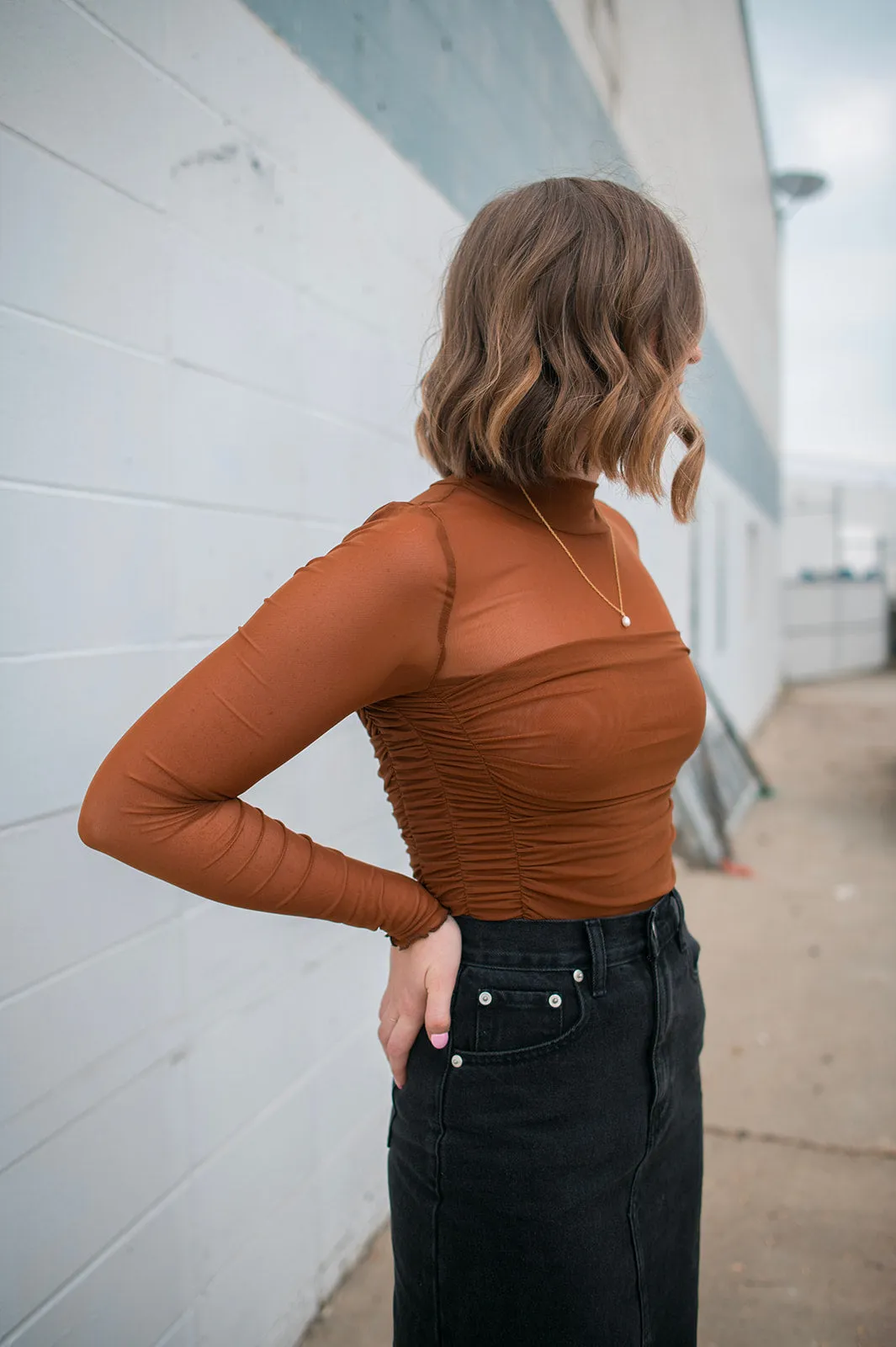 The Maya Layered Mesh Bodysuit - Chestnut