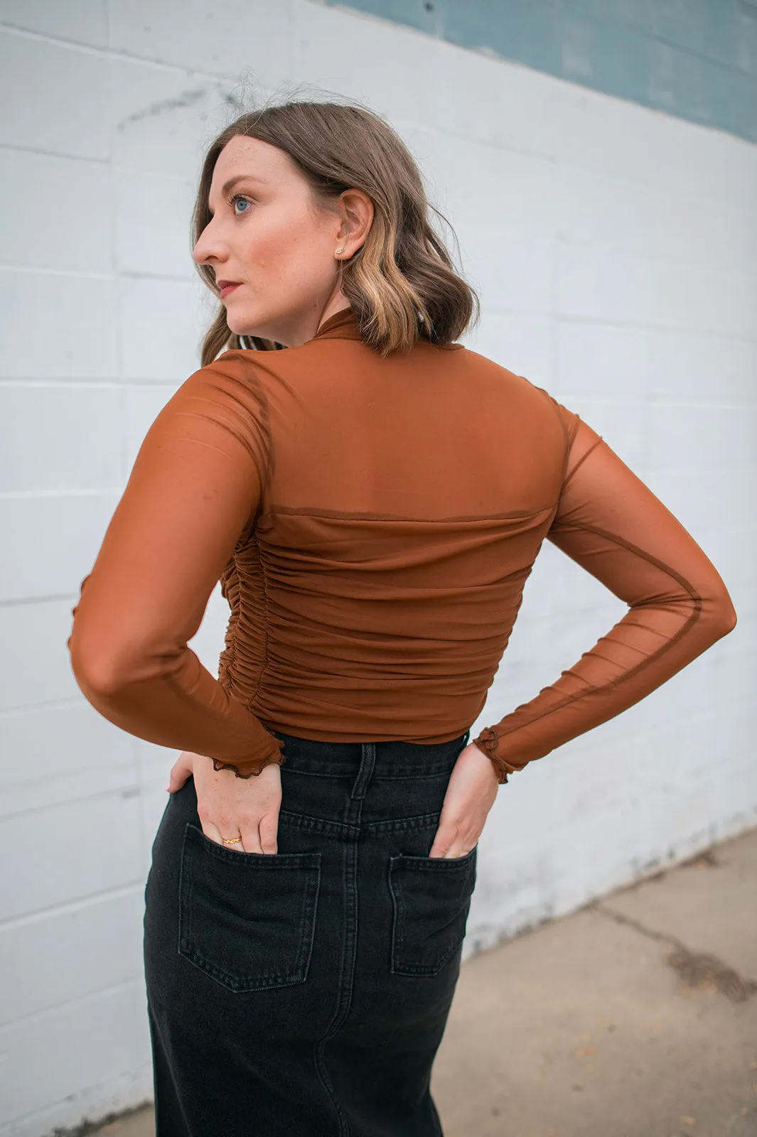 The Maya Layered Mesh Bodysuit - Chestnut
