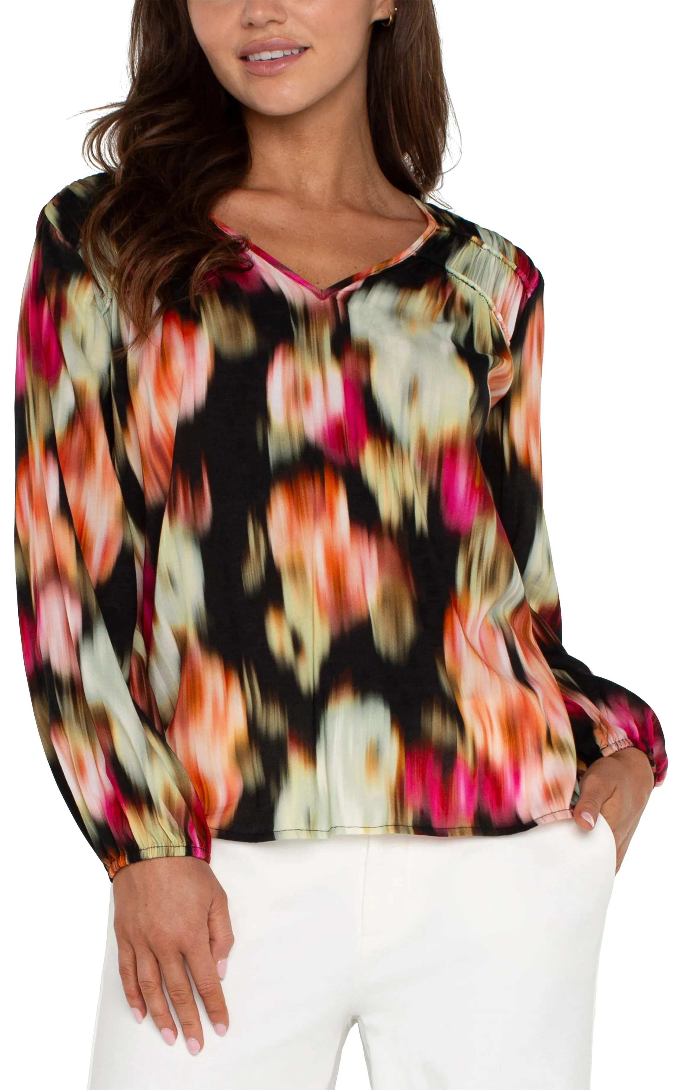 The Tasha V-Neck Shirred Floral Blouse