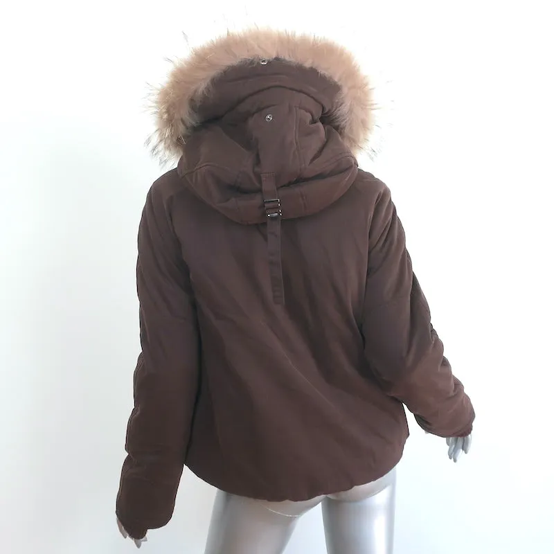 Theory Fur Hood Puffer Jacket Stert Brown Stretch Cotton Size Petite