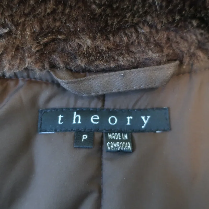 Theory Fur Hood Puffer Jacket Stert Brown Stretch Cotton Size Petite