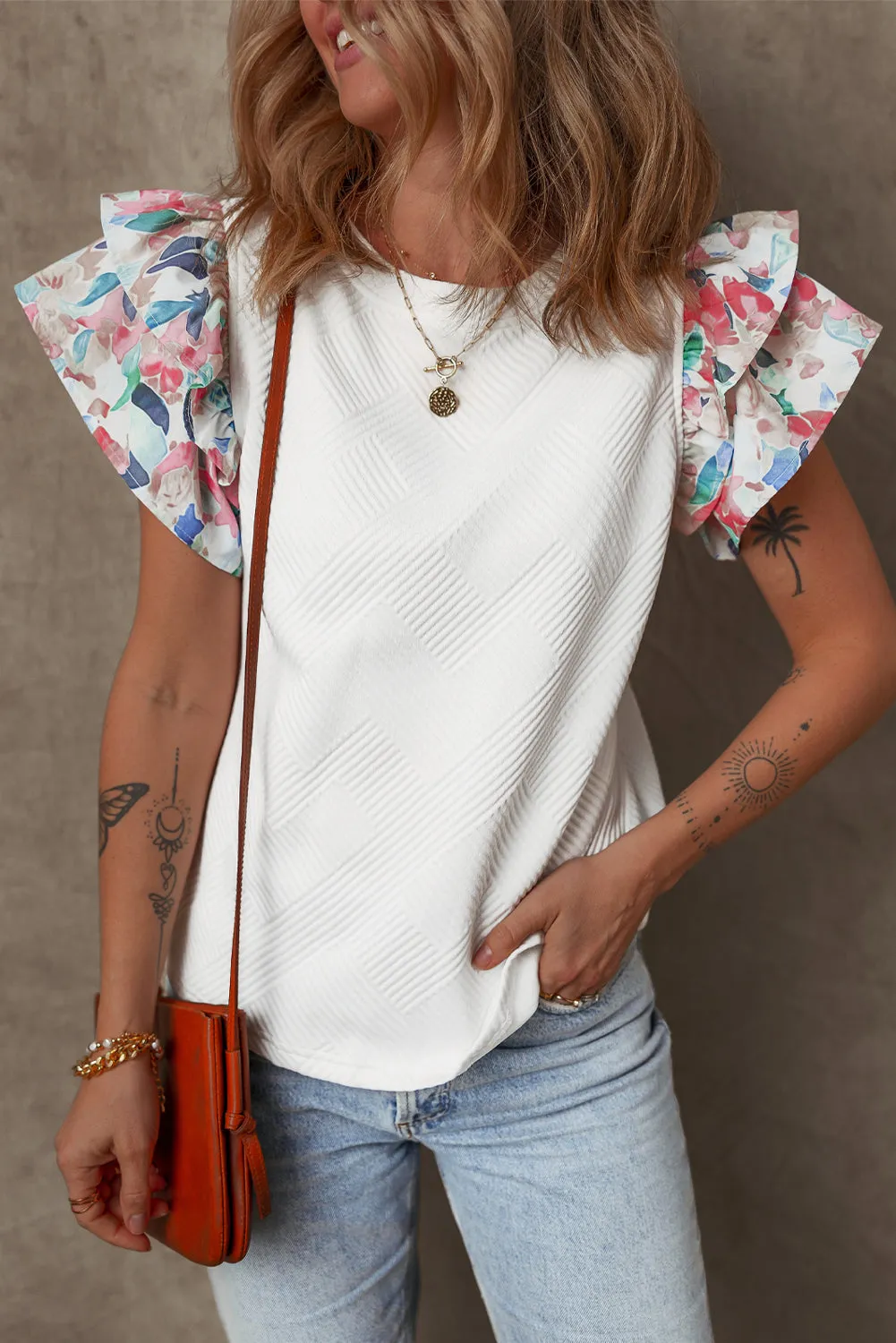 Tiered Ruffled Sleeve Textured Knit Top