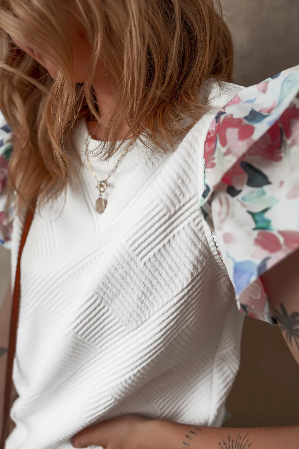 Tiered Ruffled Sleeve Textured Knit Top