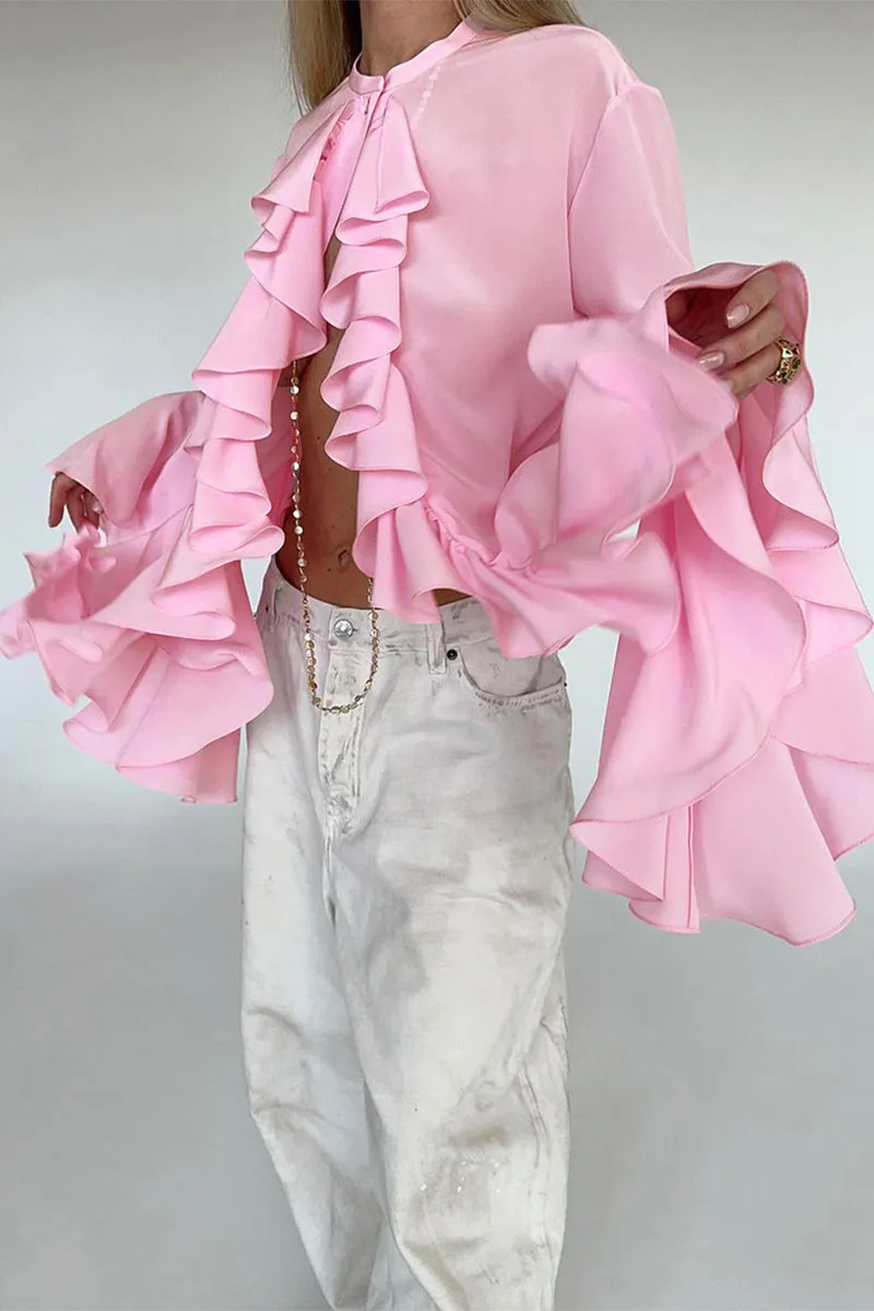 TK653 Ruffled Long Sleeve Shirt