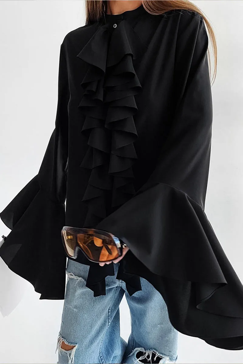 TK653 Ruffled Long Sleeve Shirt