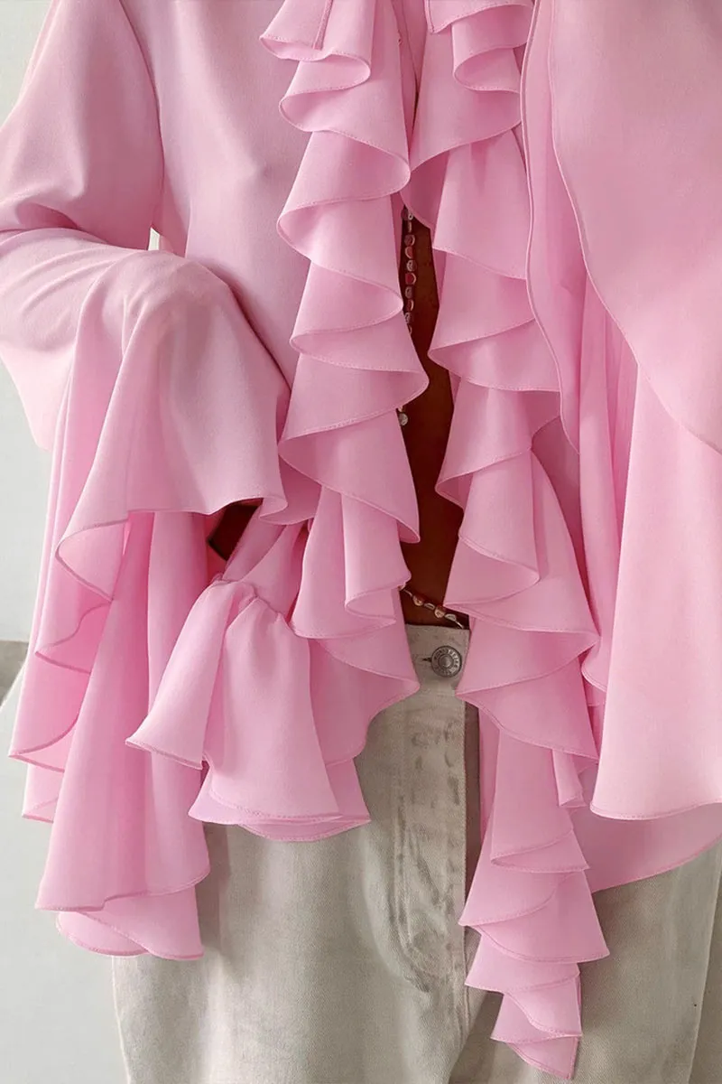 TK653 Ruffled Long Sleeve Shirt