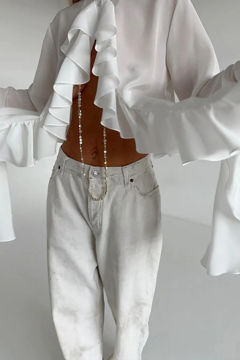TK653 Ruffled Long Sleeve Shirt