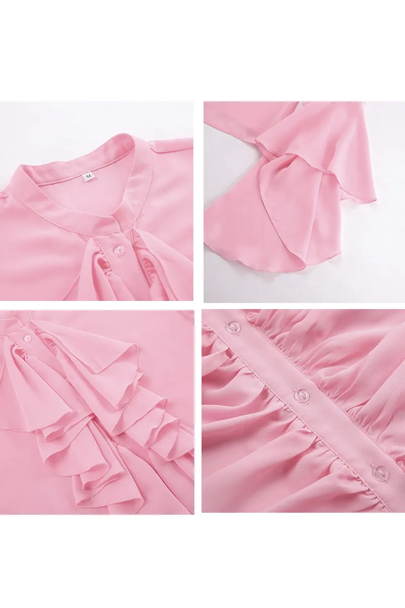 TK653 Ruffled Long Sleeve Shirt