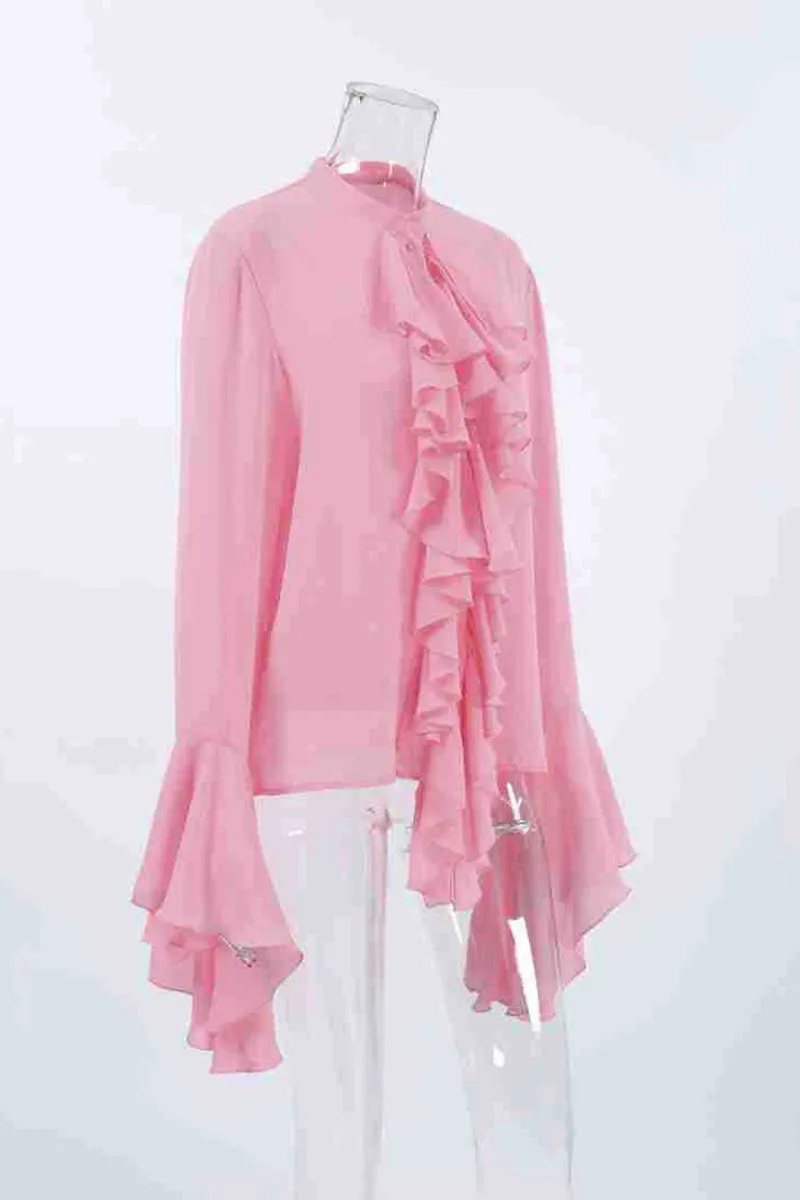 TK653 Ruffled Long Sleeve Shirt