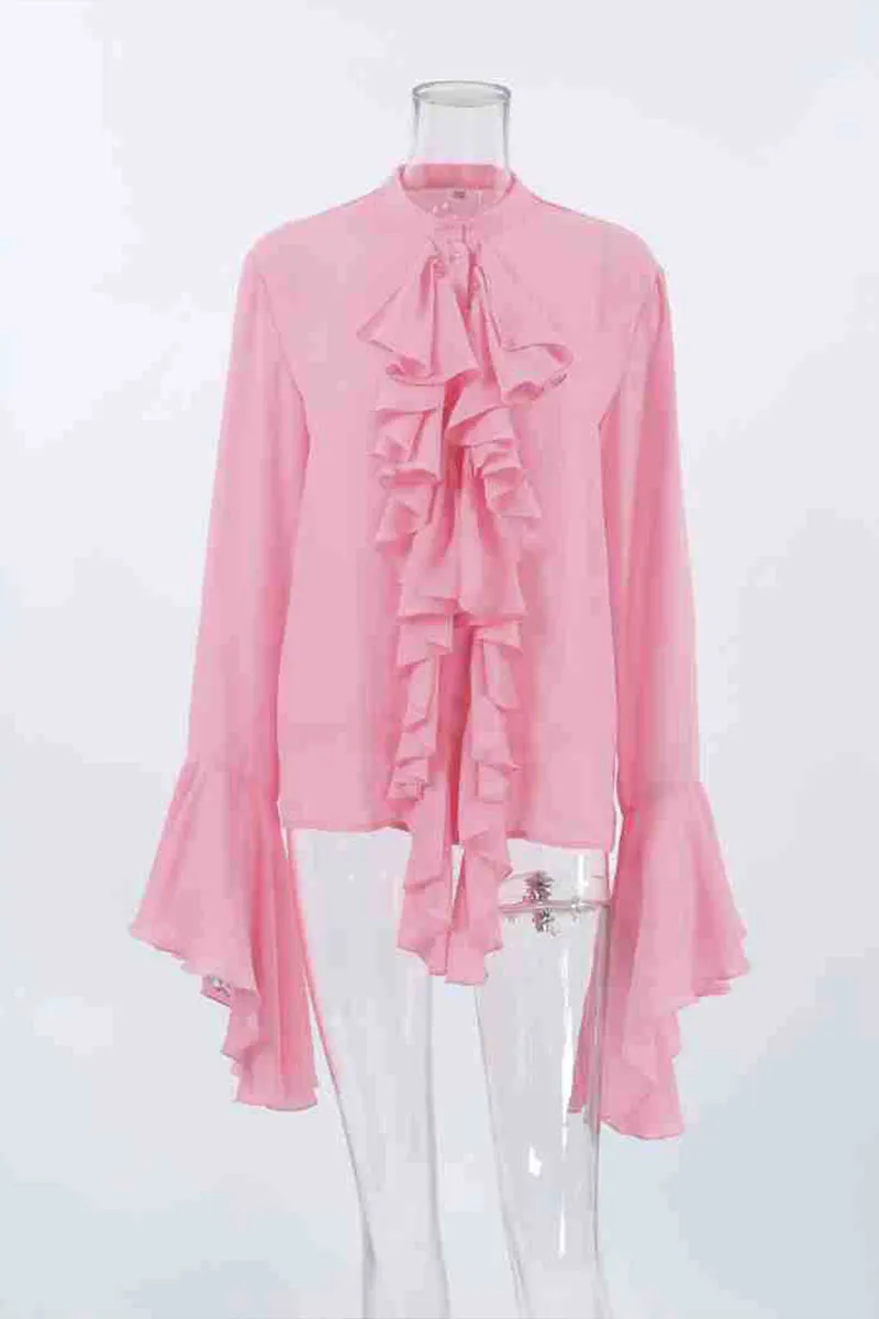 TK653 Ruffled Long Sleeve Shirt