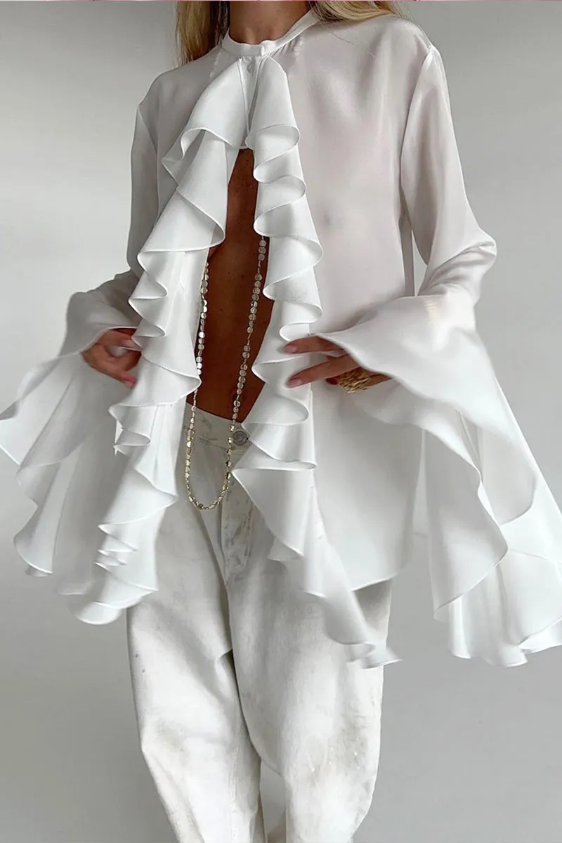 TK653 Ruffled Long Sleeve Shirt