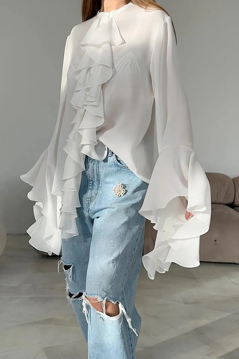 TK653 Ruffled Long Sleeve Shirt