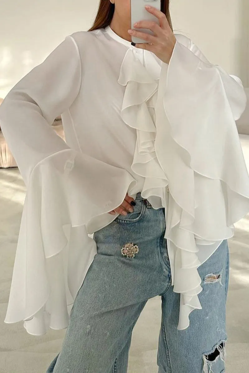 TK653 Ruffled Long Sleeve Shirt