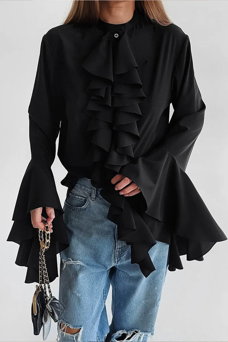 TK653 Ruffled Long Sleeve Shirt