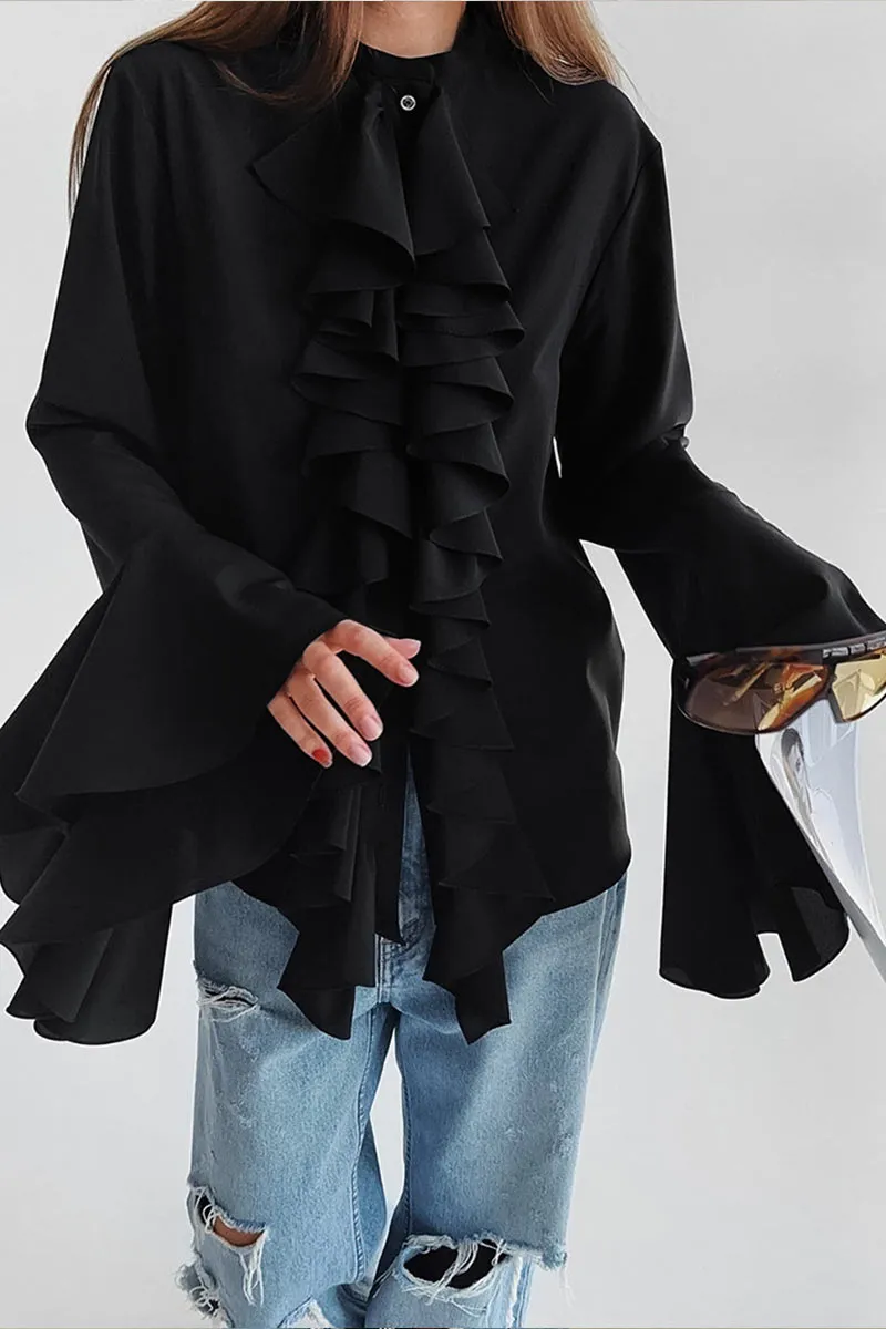 TK653 Ruffled Long Sleeve Shirt